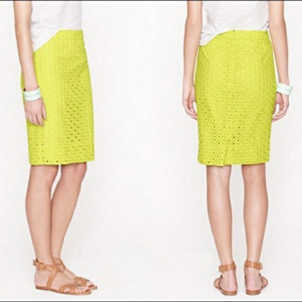 NWOT J. Crew Fresh Kiwi Circle Eyelet Pencil Skirt